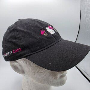Hello Kitty Cafe Adjustable Womens Black Hat Cap Ice Cream Graphics Embroidered